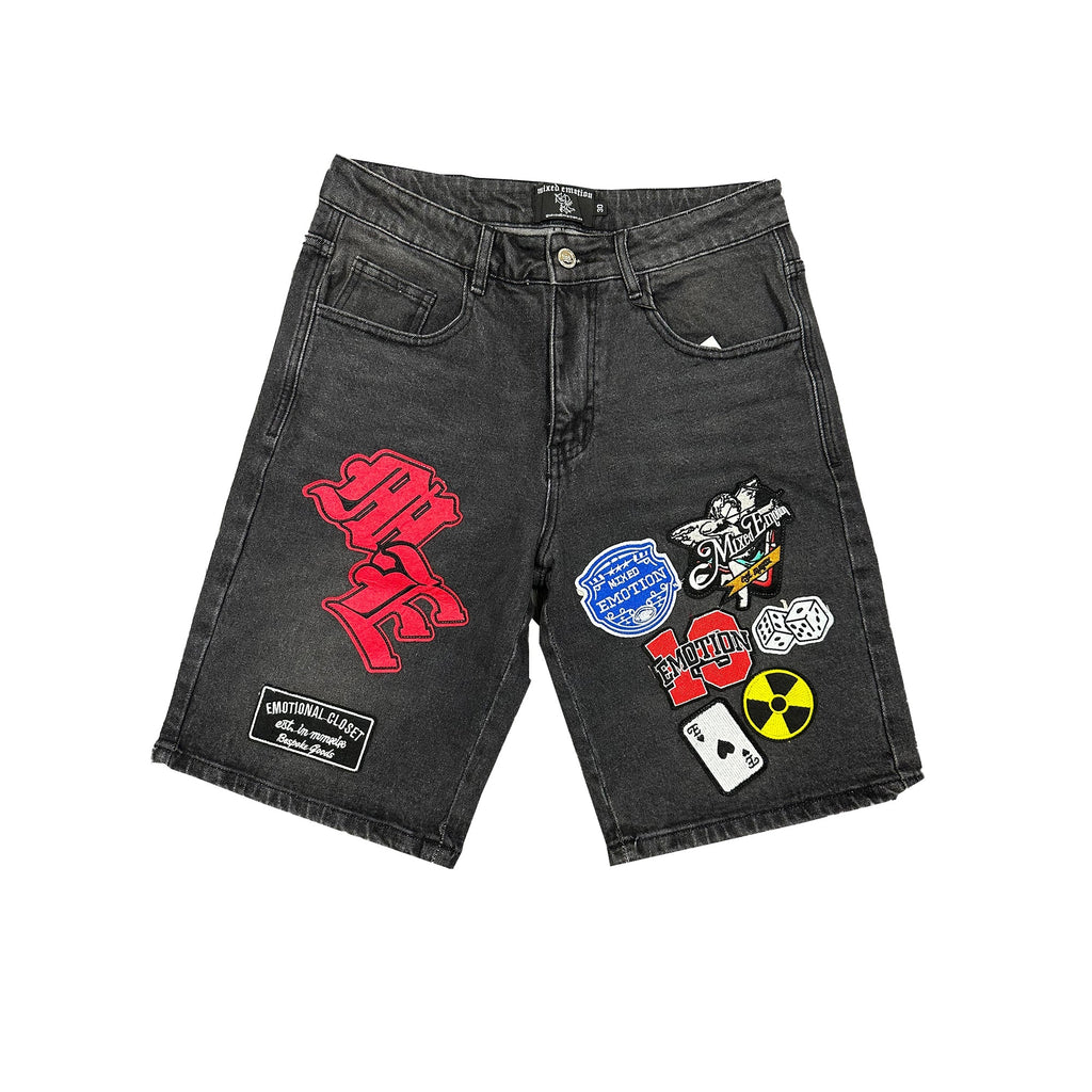 ‘Danger’ Patch Denim Shorts