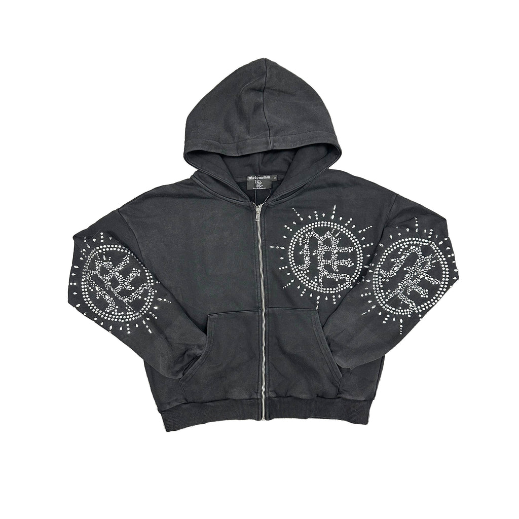 Eclipse’ Grey Acid Wash Rhinestone Hoodie