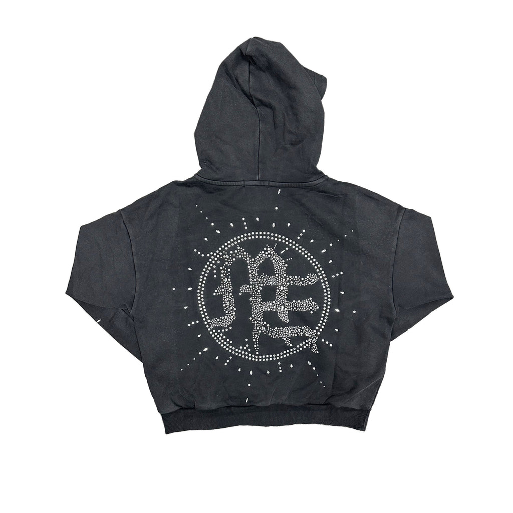Eclipse’ Grey Acid Wash Rhinestone Hoodie