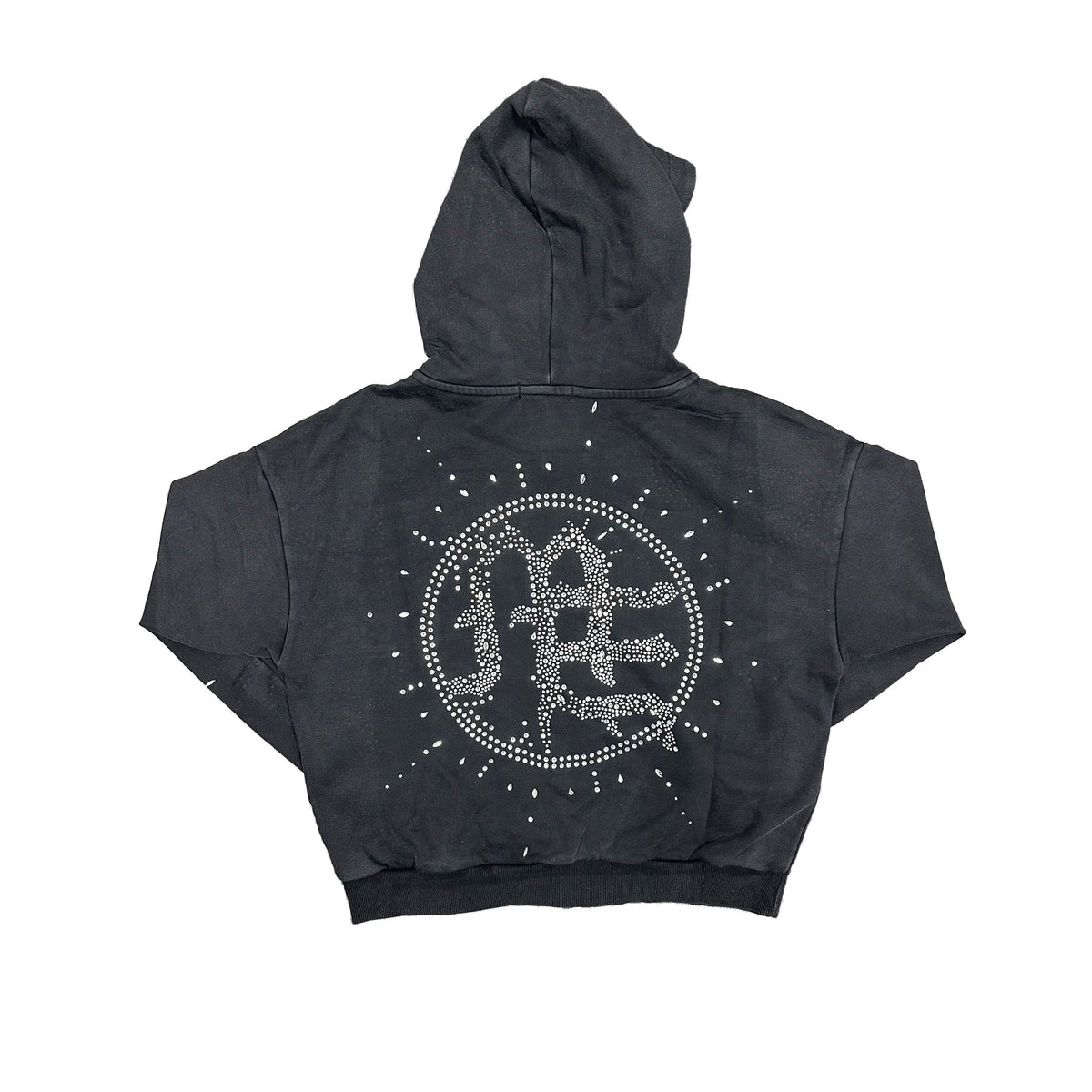 Eclipse’ Grey Acid Wash Rhinestone Hoodie