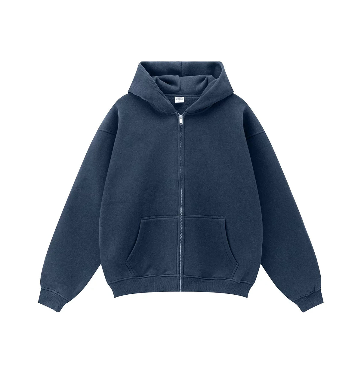 Kanye West-Inspired Heavyweight Fleece Zip-Up Hoodie – Navy Blue