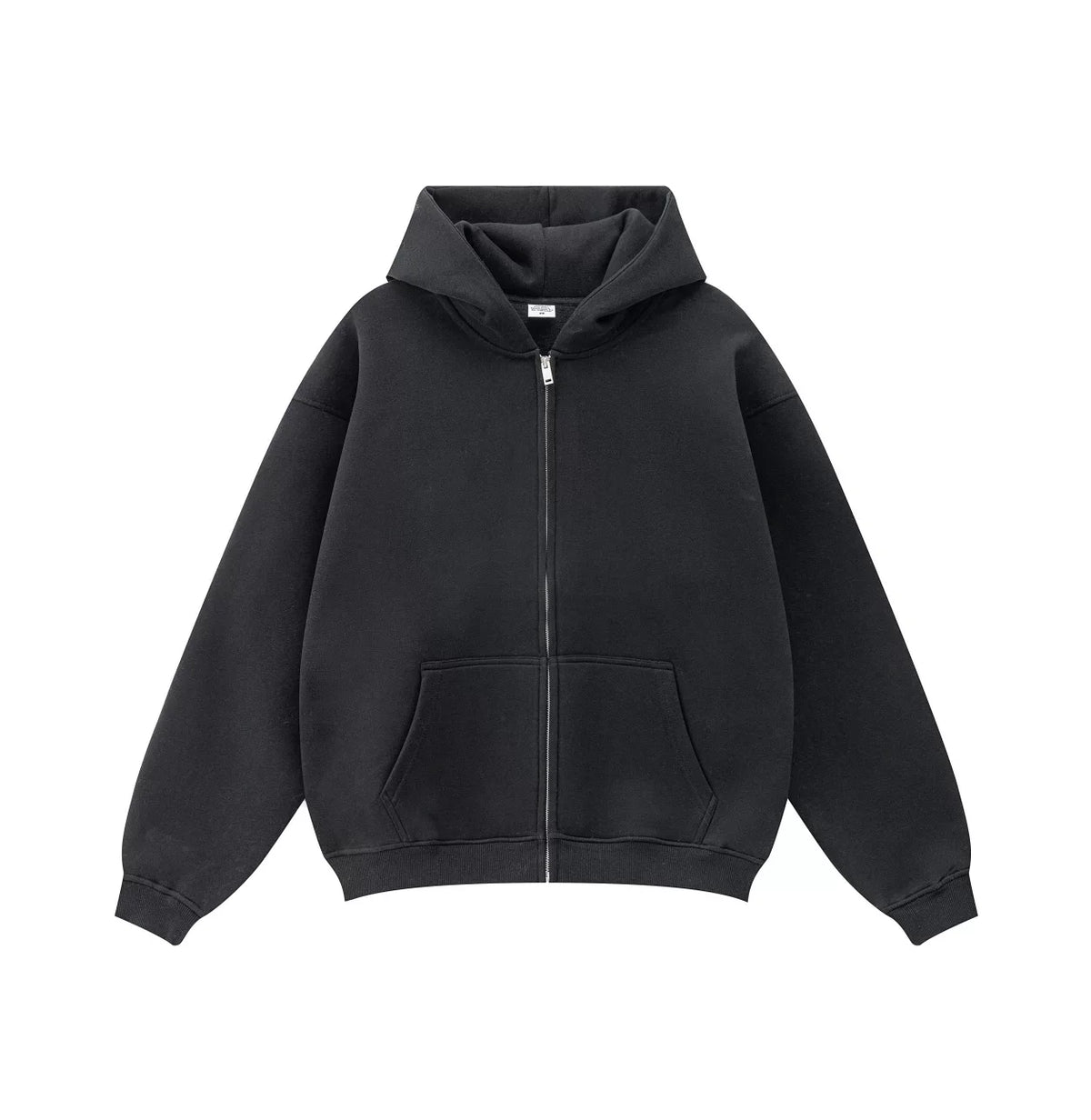 Kanye West-Inspired Heavyweight Fleece Zip-Up Hoodie – Black