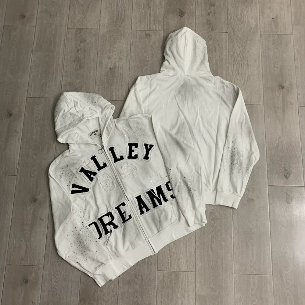Vale Forever "Valley Dreams" Vintage Zip-Up Hoodie (White)