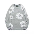 "Denim Tears" Grey Floral Pattern Full-Zip Hoodie